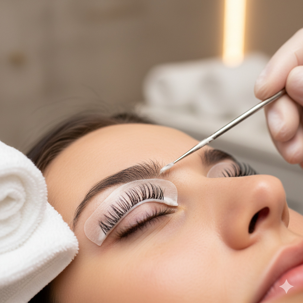 Lash lift before and after results showing curled natural eyelashes